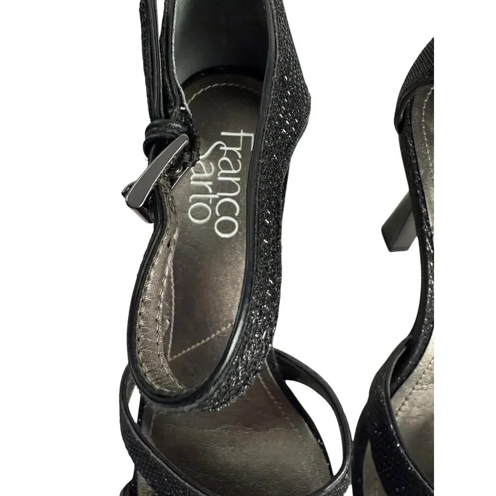 Franco Sarto Women's Size 9 Rania 2‎ Stiletto Square Cut Out Heels Black Shimmer